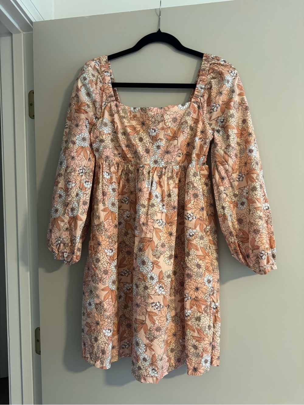 J. Crew Peach Floral Puff-Sleeve Square-Neck Dress